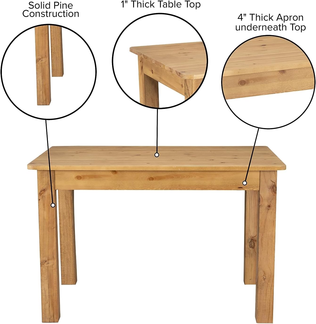Flash Furniture HERCULES 46' x 30' Rectangular Light Natural Solid Pine Farm Dining Table