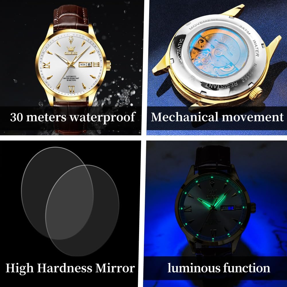 OLEVS Mens Watches, Casual Leather Watches for Men Easy to Read Quartz Number Watch with Date Waterproof Blue/Black/Silver Face Men's Wrist Watches…