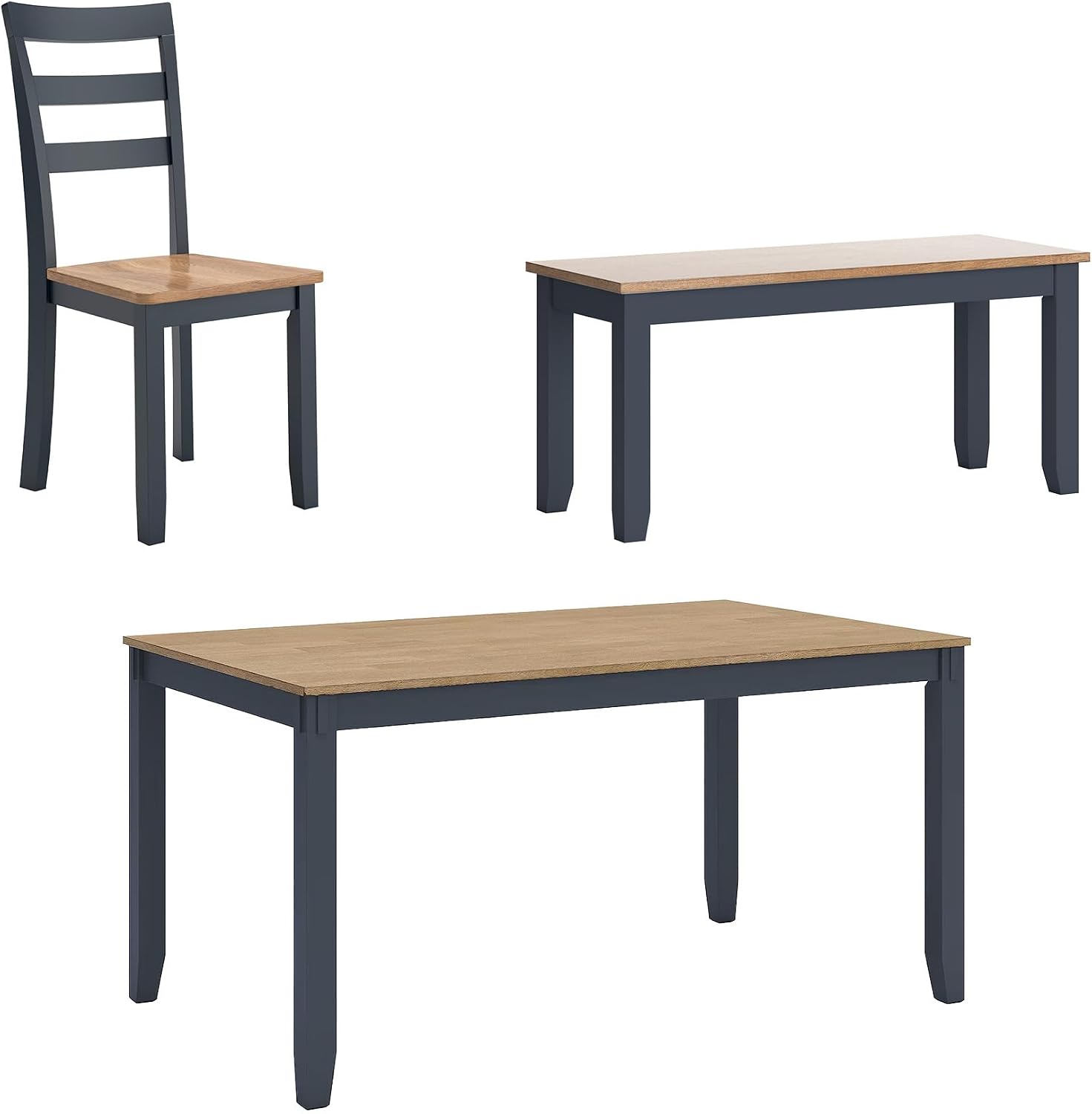 Signature Design by Ashley Gesthaven Casual Dining Room Table Set with 4 Chairs and Bench, Set of 6, Mango Wood, 30.25' Table Height, Blue & Light Brown