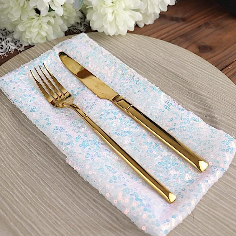 50 pcs 20-Inch Iridescent Blue Sequins Napkins - for Wedding Party Restaurant Holiday Dinner