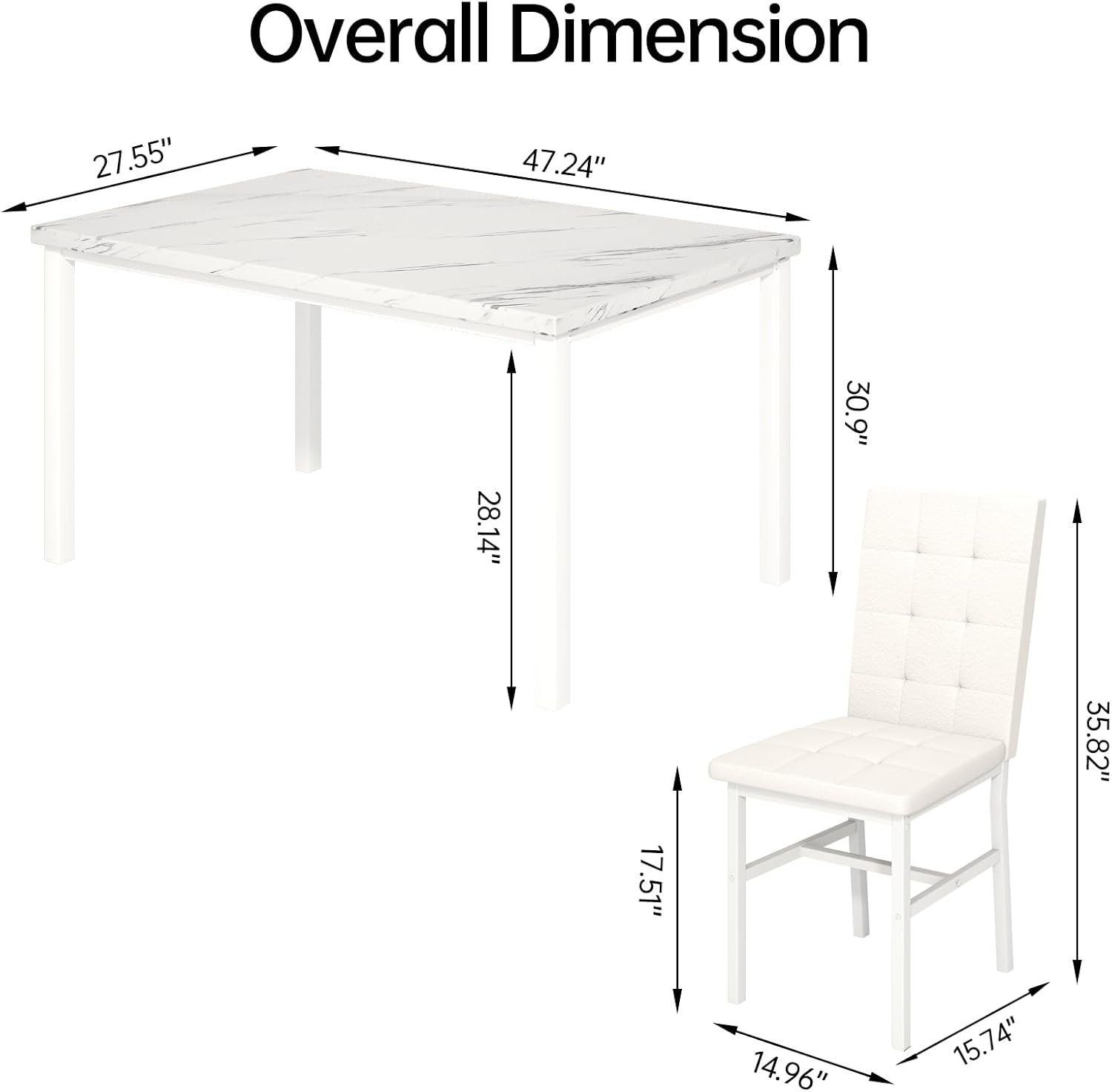 Hooseng Dining Room Table Set 5 Piece Dining Table Set Marble Dining Table 4 Chair Dining Table Set for Kitchen Living Room Breakfast Small Spaces (White)