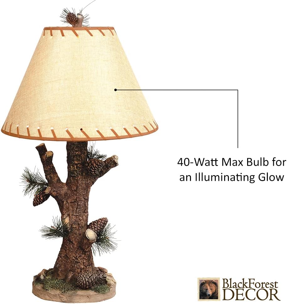 BLACK FOREST DECOR Woodlands Pinecone Lamp - Rustic Lodge Table Lamp with Laced Shade