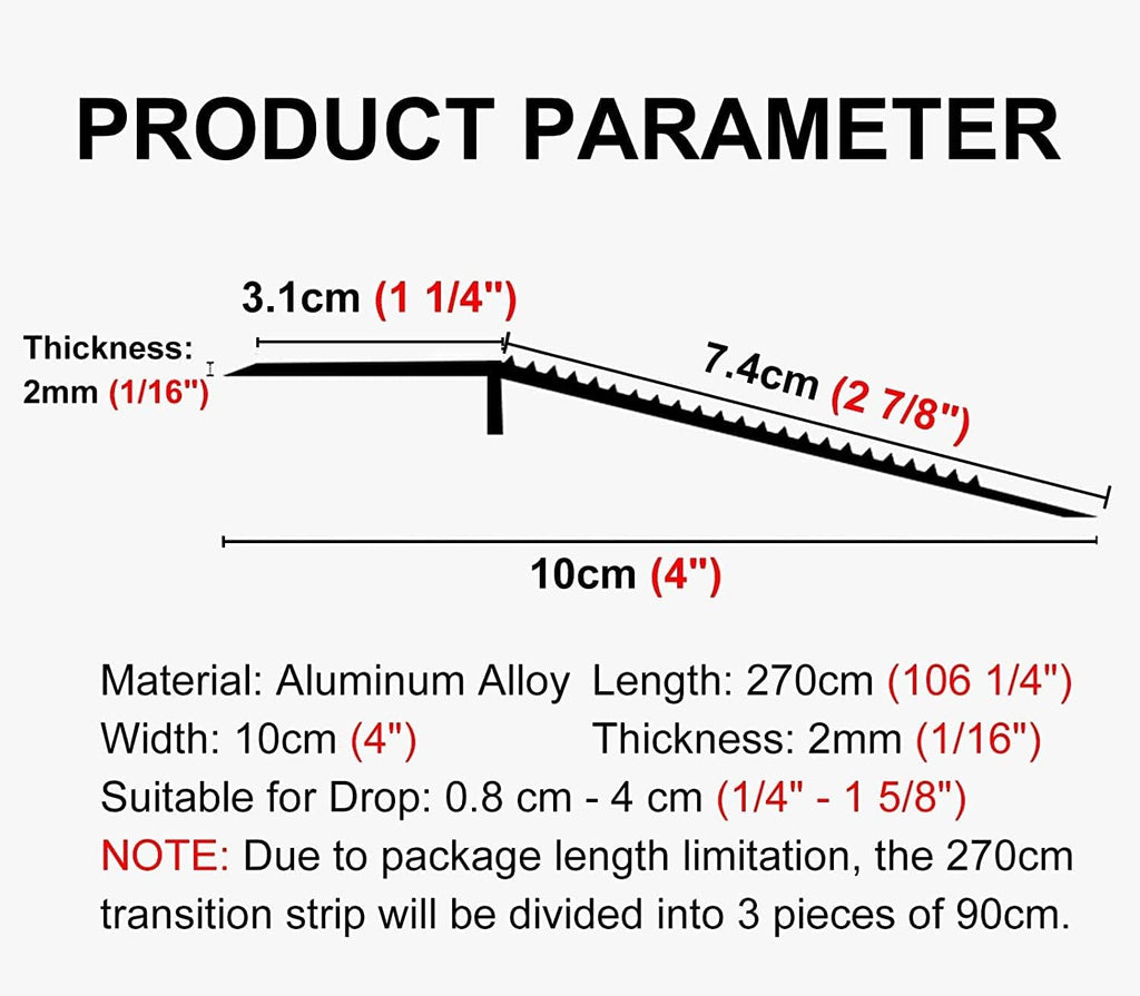 Carpet edging Floor Transition Strip Walker Entry Ramp,Transition Strip Extra Wide 4' Floor Transition Strip Heavy Duty Aluminum Threshold Strip,Vinyl/Tile/Wood/Laminate Edge Trim Strip,For Different