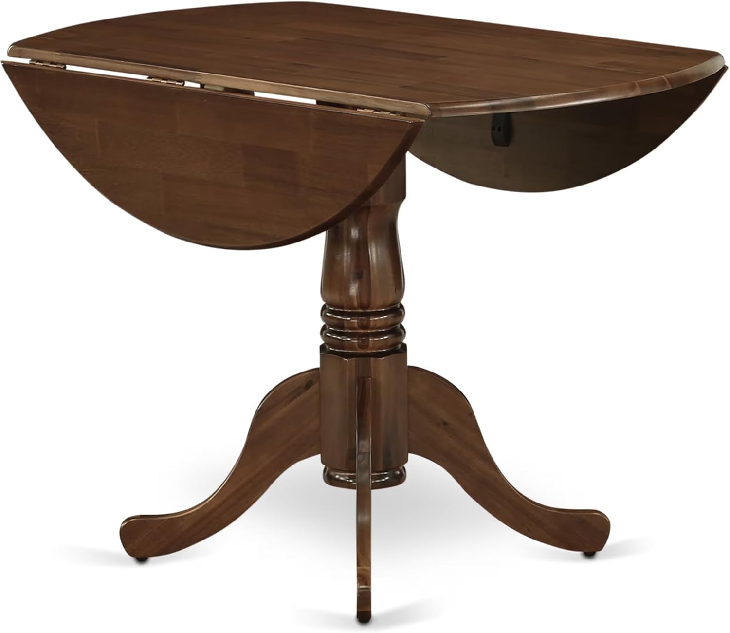 East West Furniture DLT-AWA-TP Dublin Dining Room Table - a Round Solid Wood Table Top with Dropleaf & Pedestal Base, 42x42 Inch, Walnut