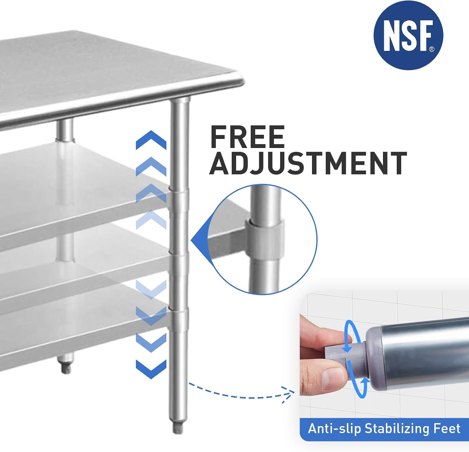 ROCKPOINT Stainless Steel Table for Prep & Work 30x36 Inches, NSF Metal Commercial Kitchen Heavy Duty Table with Adjustable Under Shelf and Table Foot for Restaurant, Home and Hotel