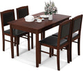 Tangkula Dining Table Set for 4, Farmhouse Solid Wood Dinette Set w/Rubber Wood Legs, Upholstered Seat & Padded Backrest, Mid-Century Modern Dining Table and Chairs Set for Kitchen, Dining Room