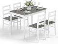 Giantex 5-Piece Dining Table Set for 4, 45' Rectangular Kitchen Table and Chairs Set with Solid Rubber Wood Legs, Space Saving Dinette Set for Small Space, Breakfast Nook, Restaurant (Grey)