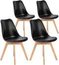 OLIXIS Set of 4 Dining Kitchen Mid-Century Modern Chairs with Wood Legs and PU Leather Cushion, Upholstered Seating for Living Room Bedroom Outdoor Lounge, Black
