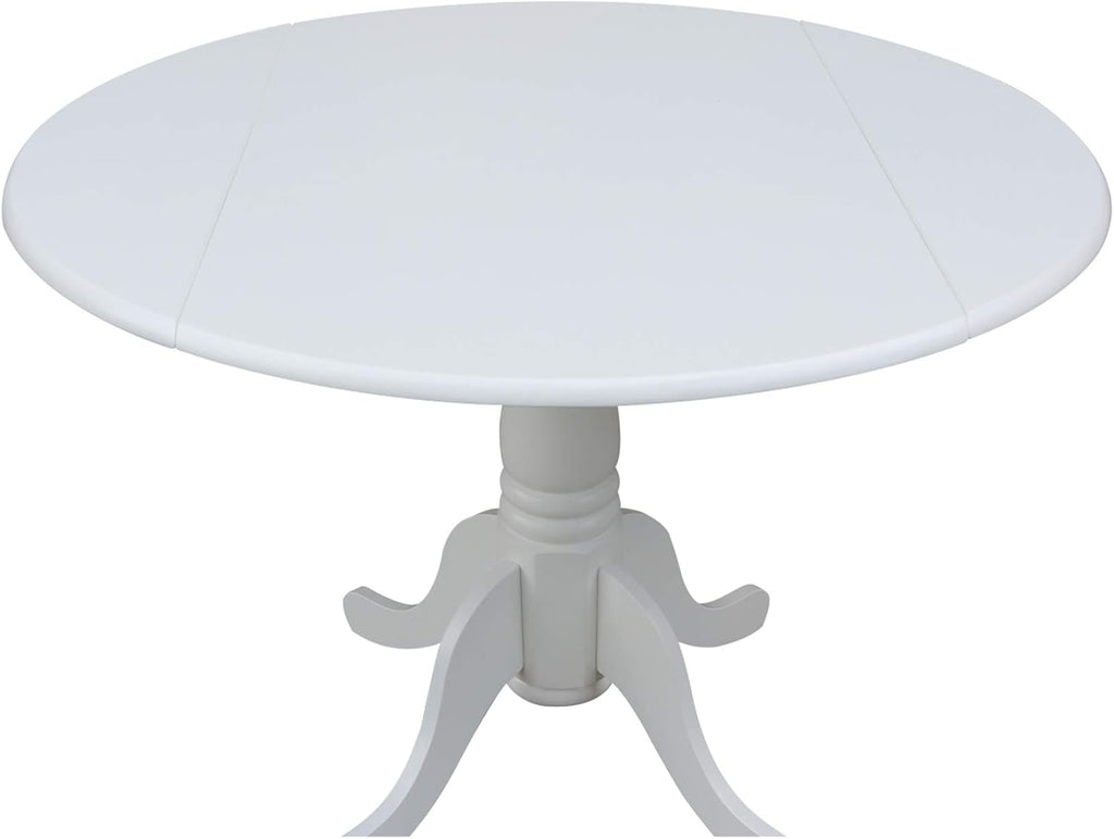 IC International Concepts, 42' Round Dual Drop Leaf Pedestal Dining Table, Solid Real Wood, Sturdy Parawood, White
