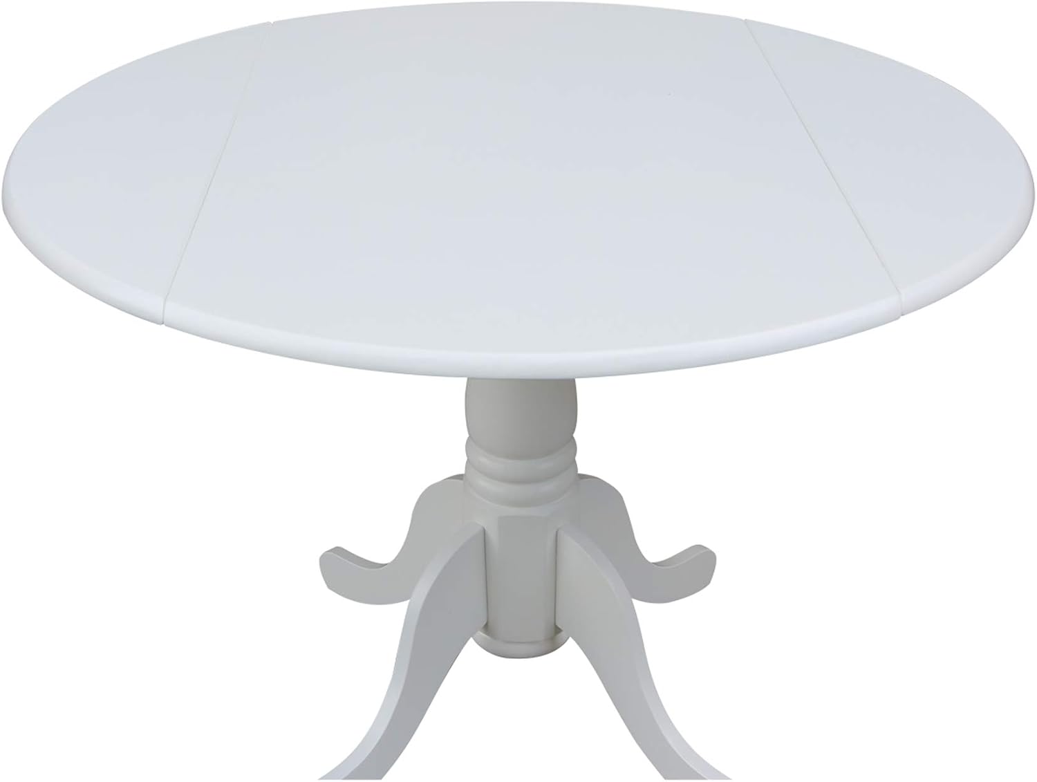 IC International Concepts, 42' Round Dual Drop Leaf Pedestal Dining Table, Solid Real Wood, Sturdy Parawood, White