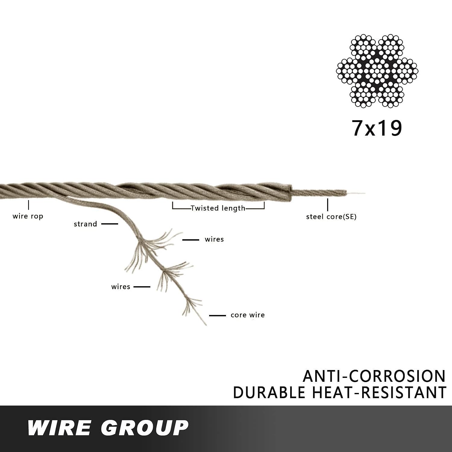 500FT 304 Stainless Steel Cable, Stainless Steel Decking Railing 3/16 inch with 7 x 19 Strand Construction, 3700lbs Breaking Strength Marine Grade for Rail, Deck, Clothesline and DIY Balustrade