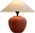 Farmhouse Table Lamp Red 18.8' Ceramic Table Lamp Southwestern Natural Red Clay Pot Lampbody with Beige Linen Shade Nightstand Lamp for Bedroom Living Room Entryway (D15.7*H14.9(Small))