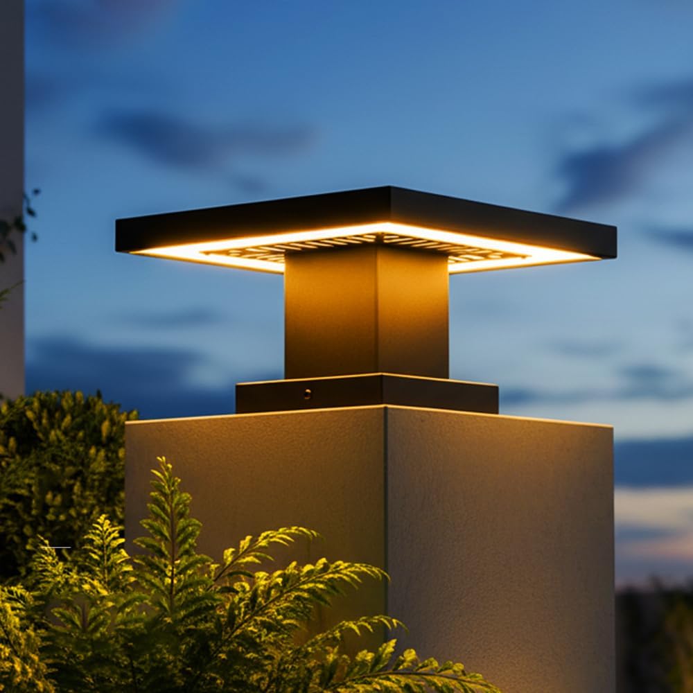 Outdoor Post Lights Modern 3000K LED Column Caps Lights Waterproof Outside Housing Pillar Lights Hard Wired Landscape Pathway Lamp Fence Deck Caps Lanterns For Gate Mailbox Pier Pedestal Lighting