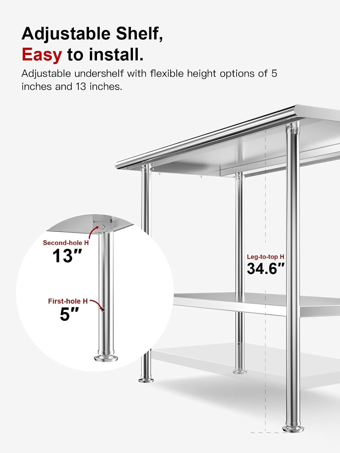 Atelicf All-Stainless Steel Prep Table, 24 X 48 Inch, with Rounded-Corner Backsplash and Adjustable Undershelf, Heavy-Duty for Outdoor Use,Restaurants,Hotels,Workshops,Kitchens,Gardens, and Garages