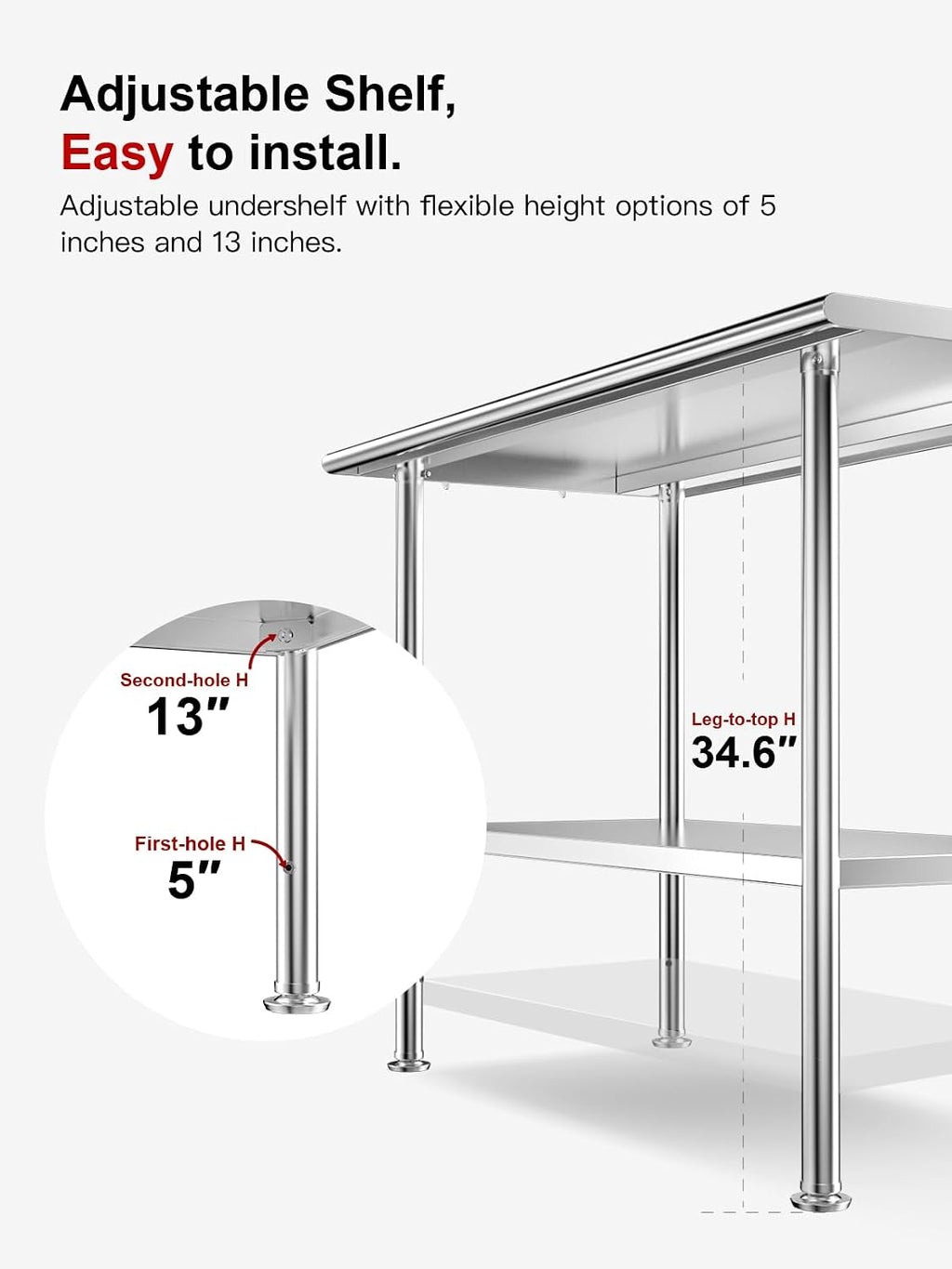 Atelicf All-Stainless Steel Prep Table, 30 X 36 Inch, with Rounded-Corner Backsplash and Adjustable Undershelf, Heavy-Duty for BBQ,Restaurants,Hotels,Workshops,Kitchens,Gardens, and Garages