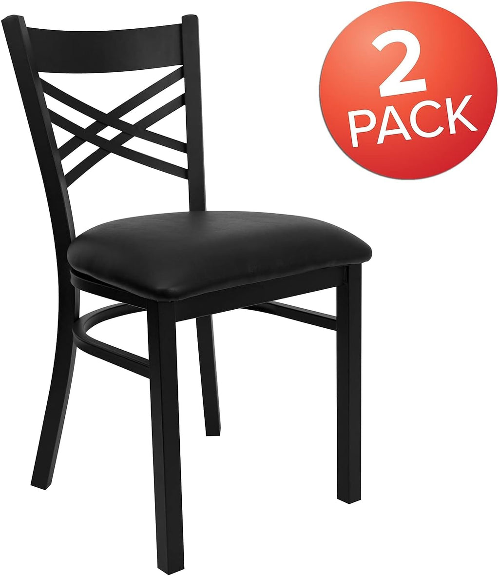 Flash Furniture Hercules Series 'X' Back Metal Restaurant Chairs, Modern Upholstered Armless Dining Chairs for Restaurants/Kitchens, Set of 2, Black