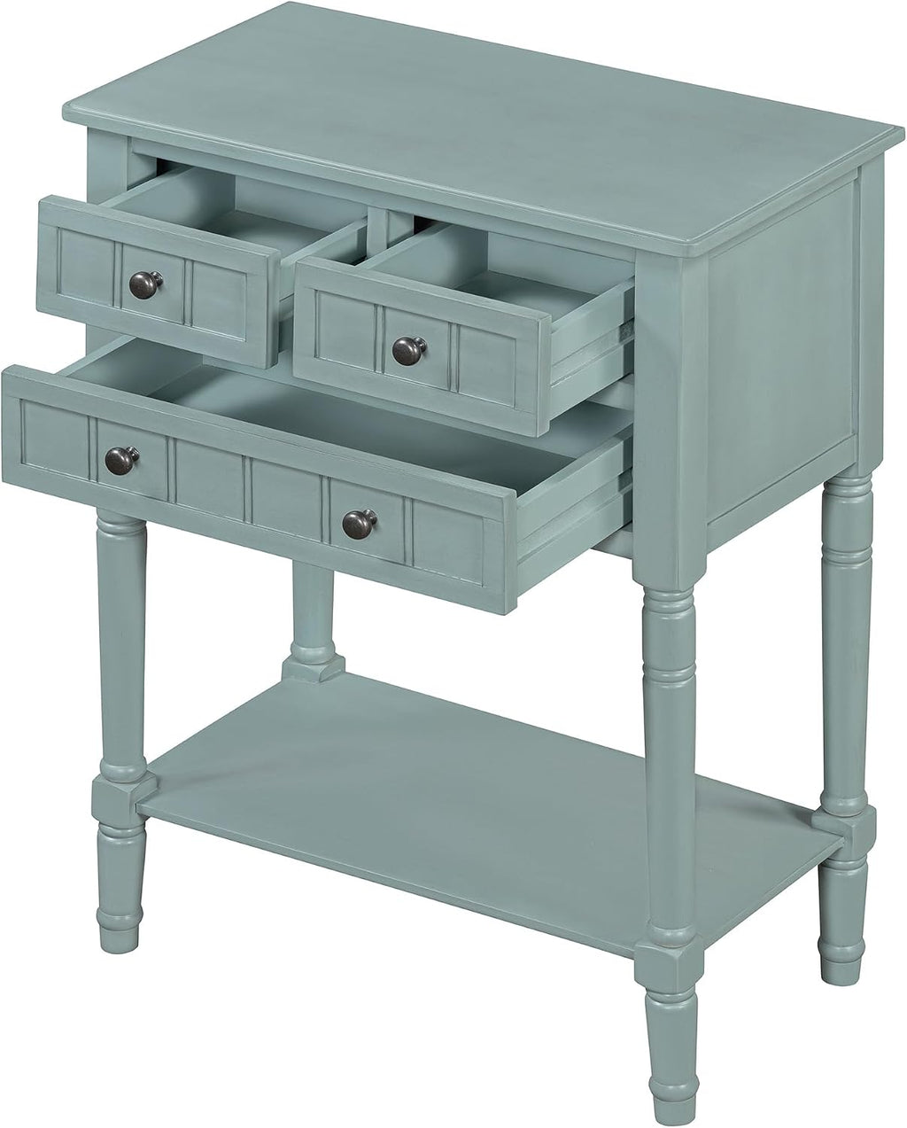 LKTART Solid Wood Sofa Table,Console Table with Drawers and Bottom Shelf, Entryway Hallway Foyer Entry Table for Living Room(23.7' Light Blue)