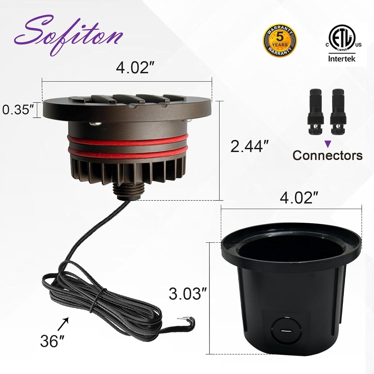 6W Well Lights, Grated Top, 3000K, 12-24V AC/DC, Outdoor In-ground Lights with Wire Connectors, IP65 Waterproof Low Voltage Lighting for Garden Fence Pathway Deck, ETL Certified, 8 Pack