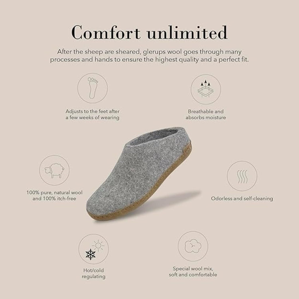 Glerups 100% quality wool mix Slipper with leather sole - Unisex Slip-on