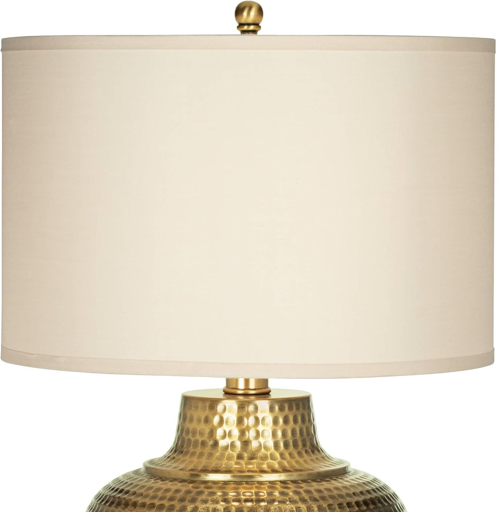 Franklin Iron Works Maison Loft Rustic Farmhouse Table Lamps 27' Tall Set of 2 Antique Brass Textured Hammered Metal Cream Linen Drum Shade for Bedroom Living Room Bedside Nightstand House Office