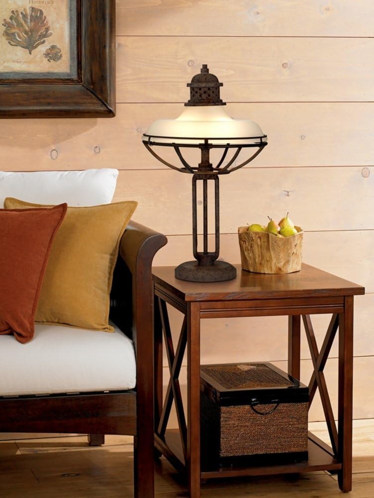 Franklin Iron Works Rustic Farmhouse Industrial Vintage Style Table Lamp Open Cage 26.5' High Rust Bronze Brown Half Dome Glass Shade Decor for Living Room Bedroom House Bedside Nightstand Home