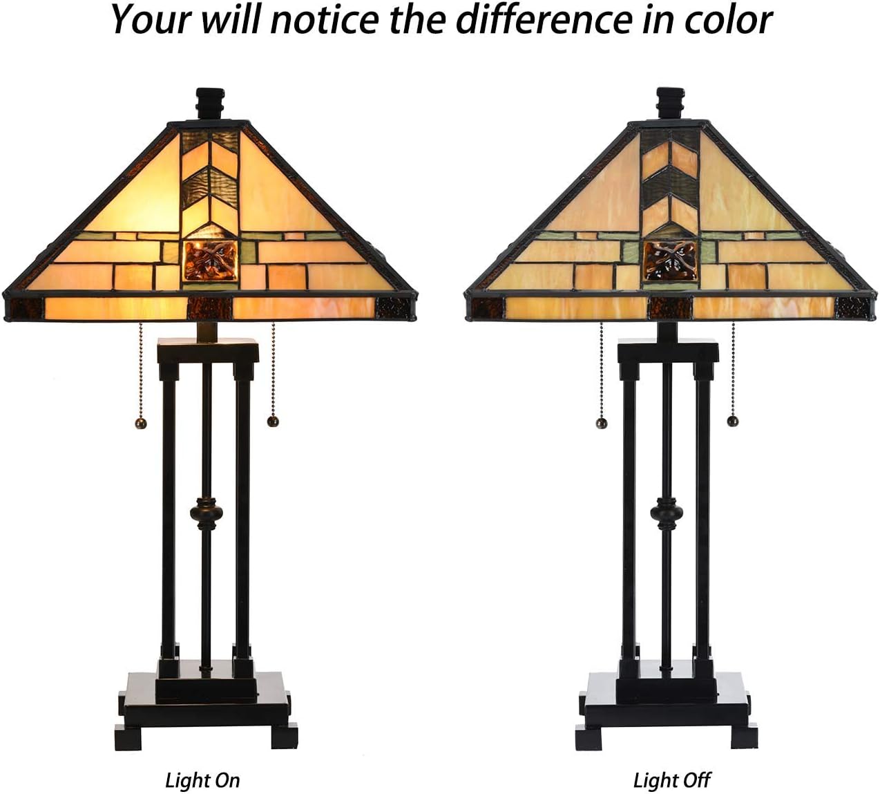Bieye L10797 Mission Tiffany Style Stained Glass Table Lamp for Living Room Bedside Home Decoration, 20' W x 24' H