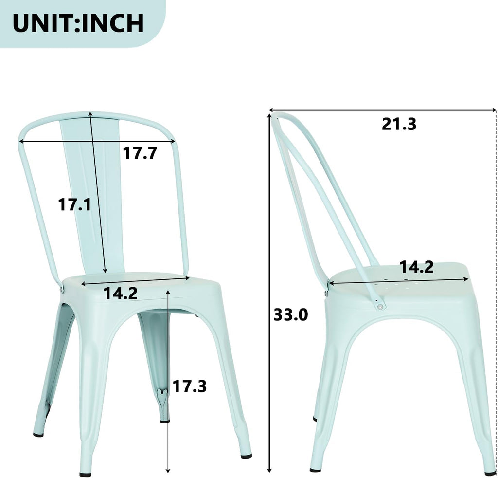 FDW | Set of 4 Metal Dining Chairs | Blue | Stackable Tolix Side Chairs with Backrest | Scratch-Resistant | Non-Slip Feet | Indoor/Outdoor Use | 330 lbs Capacity | Ideal for Kitchen & Restaurant