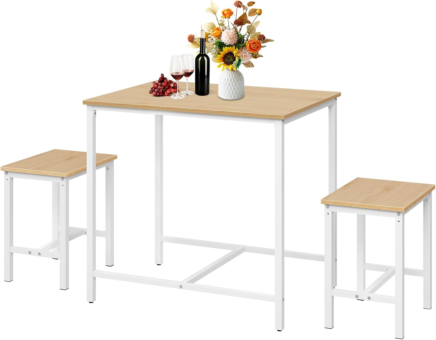 HOOBRO 3-Piece Industrial Dining Table Set, Kitchen Table, Space Saving Dinette for Kitchen, Dining Room, Small Space, Breakfast Nook, Living Room, Party, Natural and White WN75CZ01G1