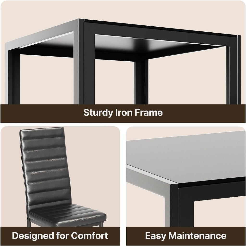 Gizoon 3 Piece Glass Dining Table Set, Kitchen and Chairs for 2, PU Leather Modern Room Sets for Home, Kitchen, Living Room