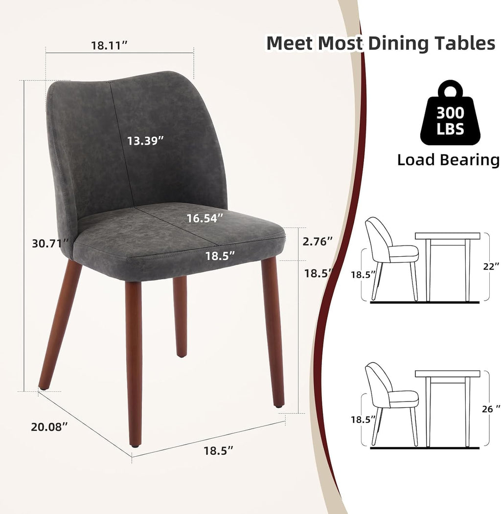 GarveeHome Wooden Dining Chair Set of 4 Upholstered Leather Dining Chair with Wood Legs, Wing Backrest, Wooden Kitchen Chairs with Thick Cushions, Leveling Feet for Dining Room, Living Room, Dark Grey