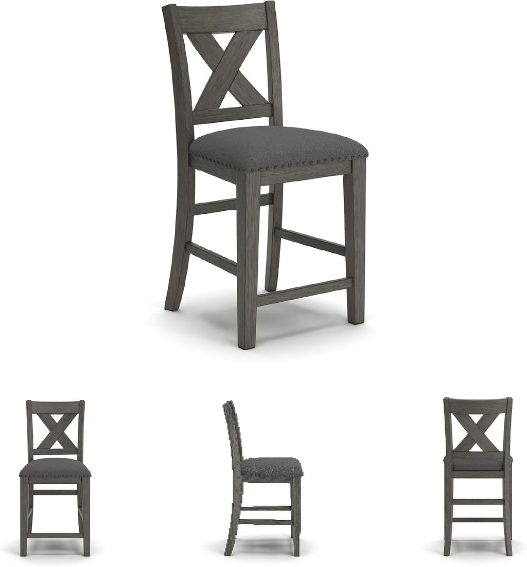 Signature Design by Ashley Caitbrook Casual Counter Height Dining Table and Upholstered Bar Stools with Nailhead Trim, Set of 7, Gray