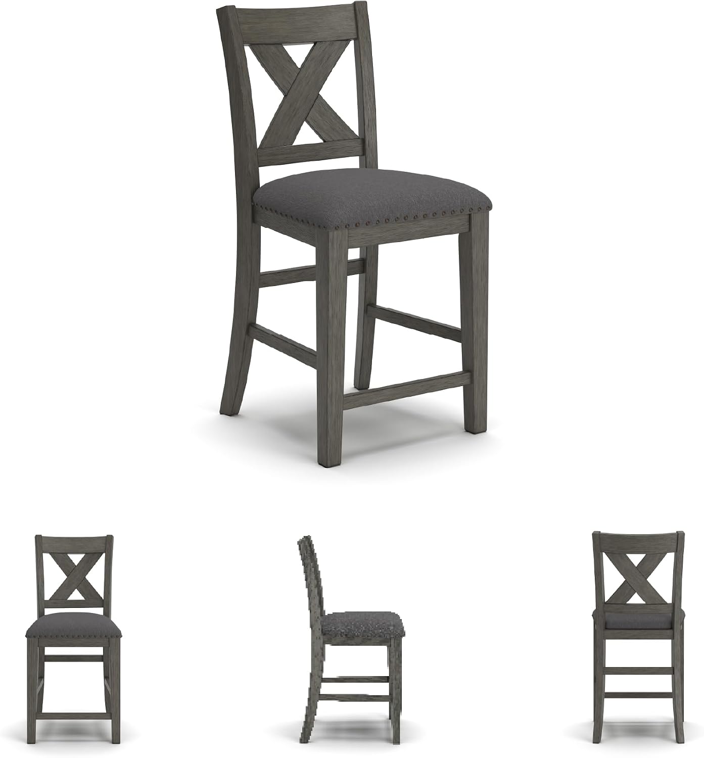 Signature Design by Ashley Caitbrook Casual Counter Height Dining Table and Upholstered Bar Stools with Nailhead Trim, Set of 7, Gray