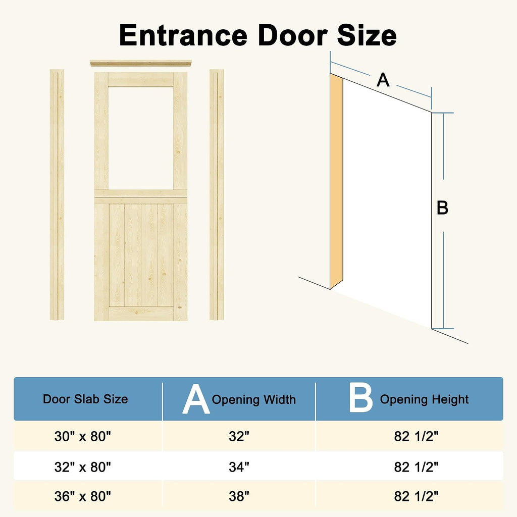 30' x 80' Exterior Prehung Dutch Entry Door (Front/Outside) - 1.75' Pine with 1-Lite Glass,Interior Doors Slab for Home Entryway/Back w/4 Hinges+1 Latch +1 Slab+1 Lock Set +1 Jamb