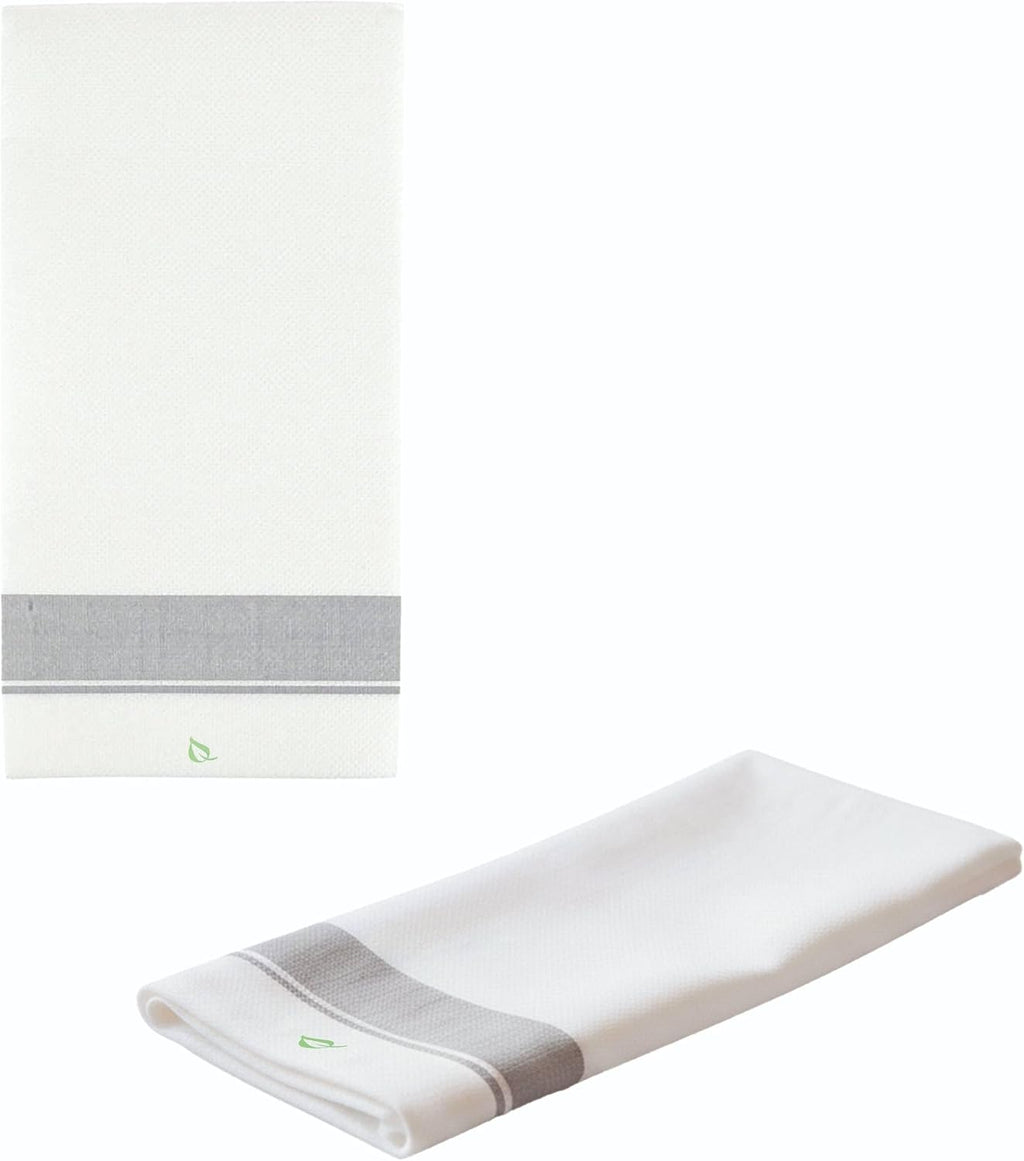 Cloth Like Dinner Napkins with Silver Border Design Disposable - Single Use Linen Feel Guest Towels, Absorbent, Soft, Elegant, Bathroom Hand Towels, Party, Wedding, Napkins, Tablesetting (1000)