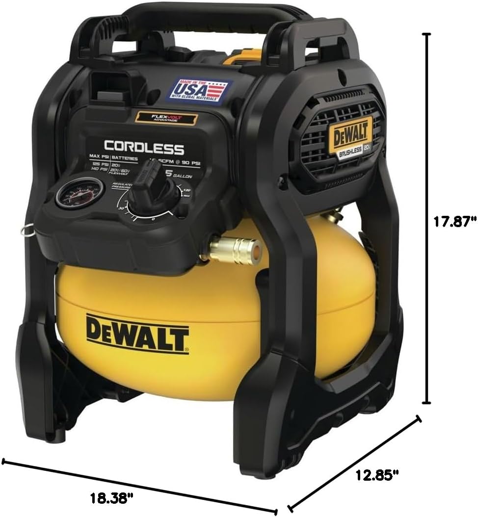 DEWALT 20V MAX* Portable Cordless Air Compressor Kit, 2.5 Gallons, 140 PSI, Brushless with Battery & Charger (DCC2520T1)