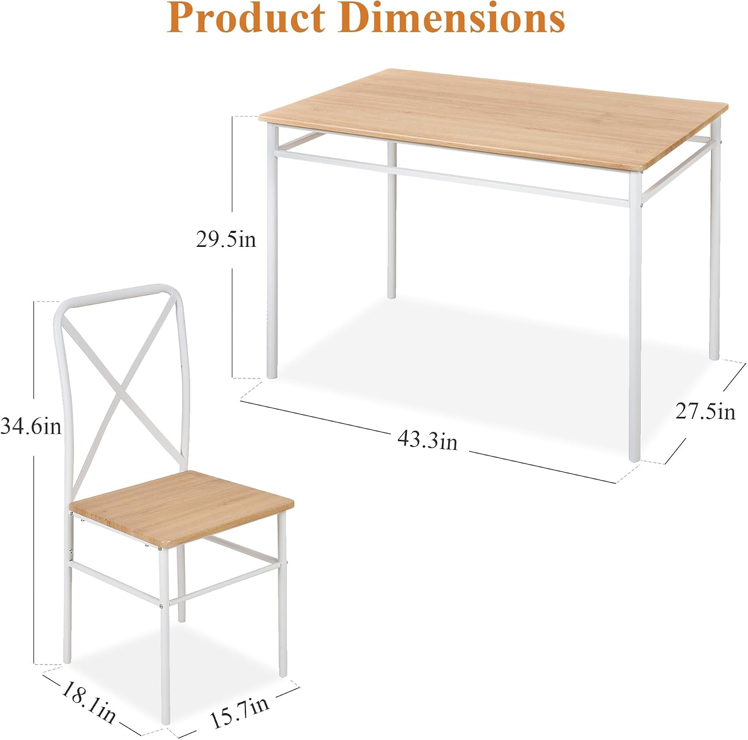 VECELO Dining Table Set for 4, 5-Piece Wood Kitchen Table with Chairs for Small Space, Breakfast Nook, Space-Saving, Natural White