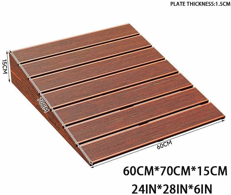 6' Rise Wood Curb Ramp, Portable Wheelchair Ramp, Non-Slip Threshold Ramp for Doorway, Steps Ramp for Cars Wheelchairs Scooter Lawn Mower(60 * 70 * 15cm/24 * 28 * 6in)