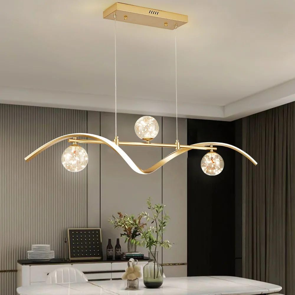 homary 40.2' Dimmable Kitchen Island Lighting, Gold 4-Light Dining Room Light Fixture Over Table Linear LED Chandelier Island Lights for Kitchen