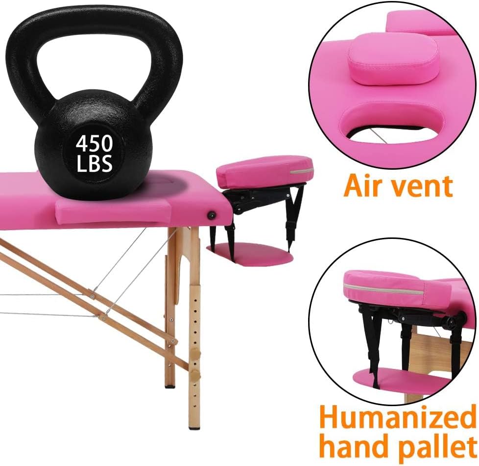 BestMassage Massage Bed Portable Massage Table 24 inch Wide Lash Bed Height Adjustable 3 Folding Spa Table with Non-Woven Bag for Spa Footmassage Facial CareSpa Tattoo