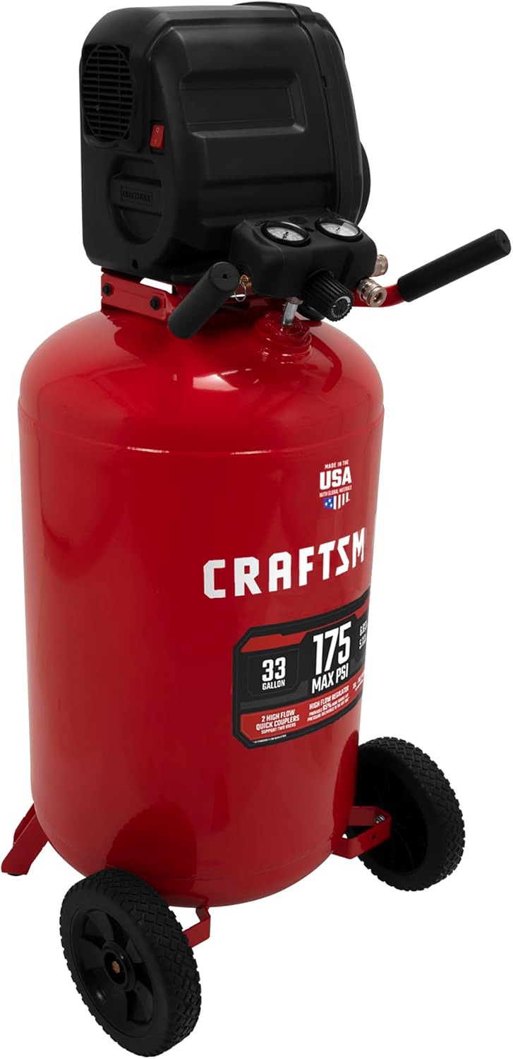 CRAFTSMAN 33 Gallon Air Compressor, 175 Max PSI, Portable Air Compressor, Vertical Air Compressor for Heavy-Duty Use, Ideal for Home Garage and Workshop, Efficient and Reliable Performance