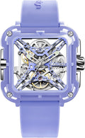 CIGA Design Watches for Womens X Series - Machina, Mechanical Automatic Watches Fashion All-Match Wrist Accessories Sapphire Crystal Analog Skeleton Watches with Silicone Strap