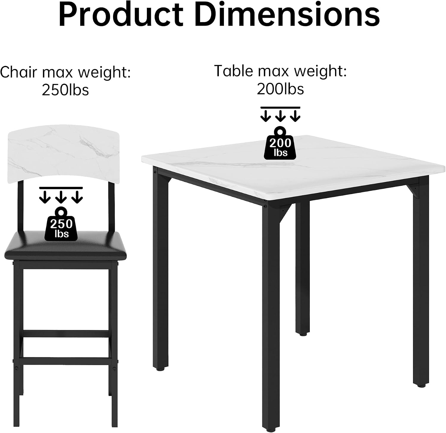 AWQM 5-Piece Dining Table Set, Dining Table Set for 4, Counter Height Table & 4 Bar Stools, Modern Kitchen Dining Set, with Upholstered Chairs, Compact Dining Set for Small Spaces, Marble Texture