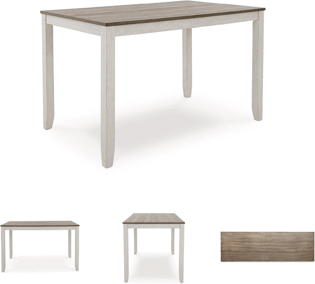Signature Design by Ashley Skempton Modern Farmhouse Counter Height Dining Table and Upholstered Bar Stools, Set of 7, White & Light Brown