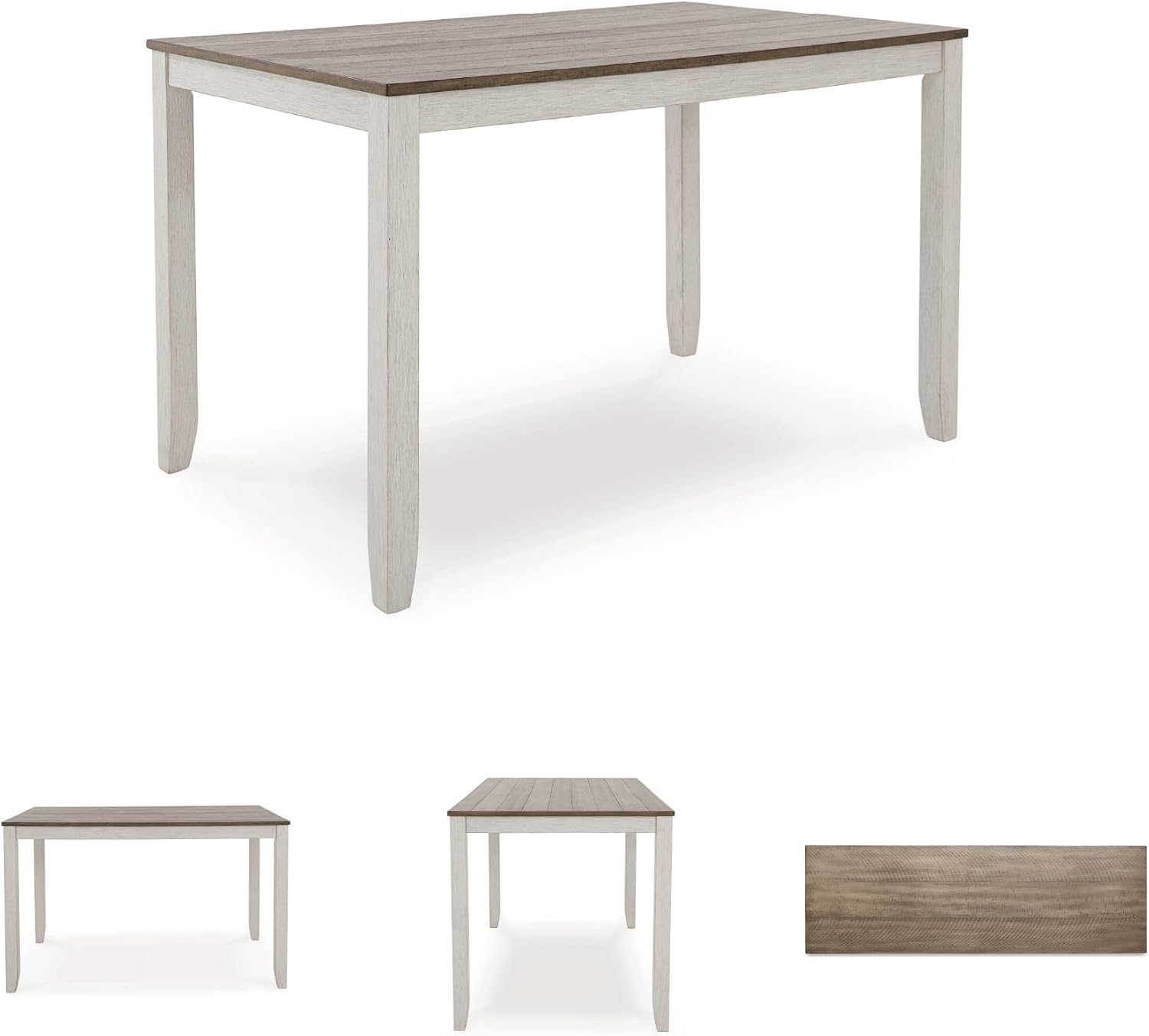 Signature Design by Ashley Skempton Modern Farmhouse Counter Height Dining Table and Upholstered Bar Stools, Set of 7, White & Light Brown