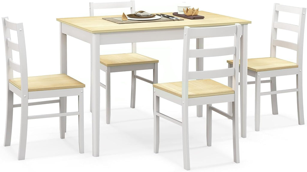 NAFORT Kitchen Table Set for 4, Solid Wood Dining Table and Chairs Set of 4, Farmhouse Dinner Table Set w/Rubber Wood Legs, Mid-Century Modern Dinette Set for Kitchen, Dining Room