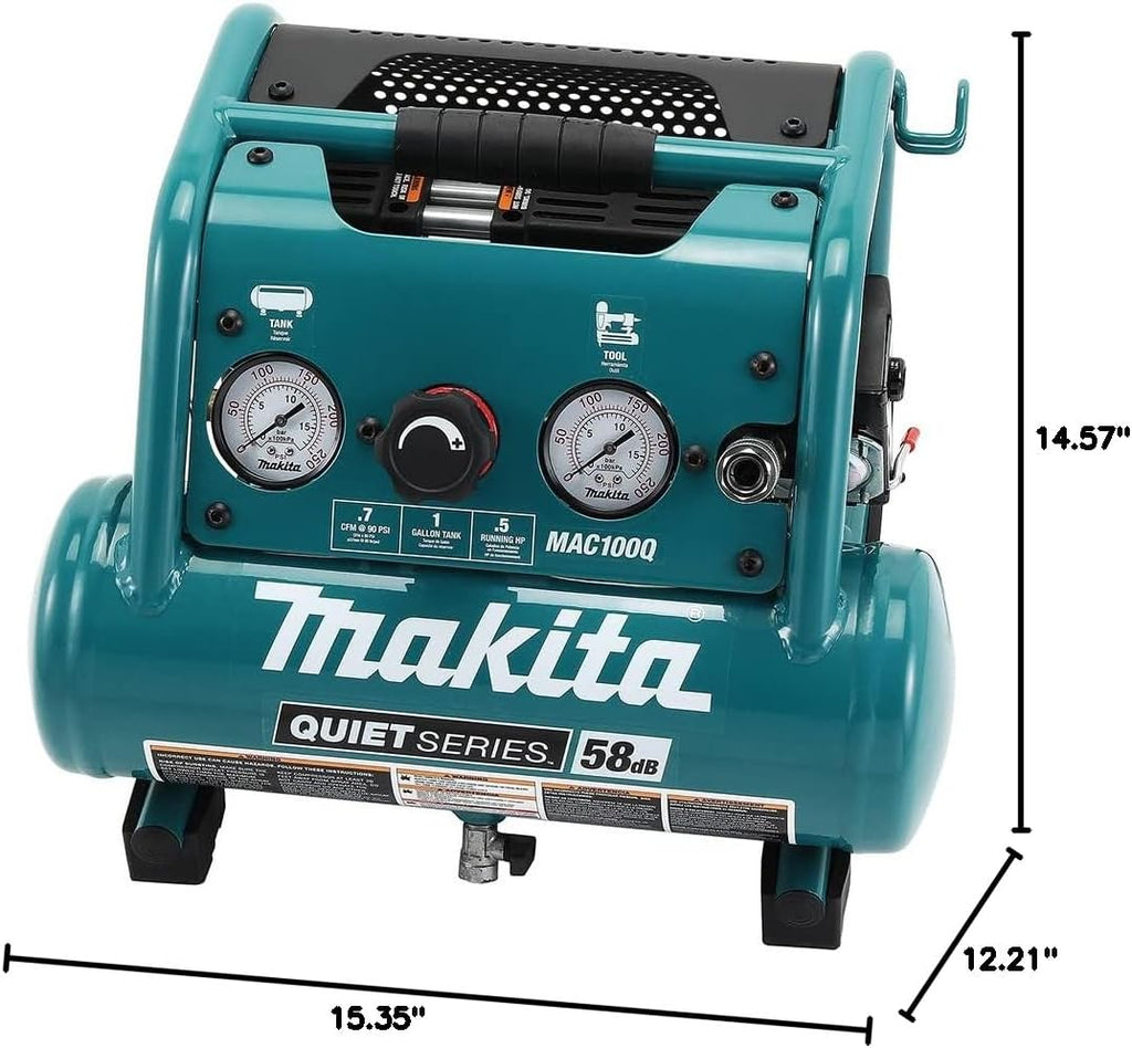 Makita MAC100Q Quiet Series, 1/2 HP, 1 Gallon Compact, Oil-Free, Electric Air Compressor