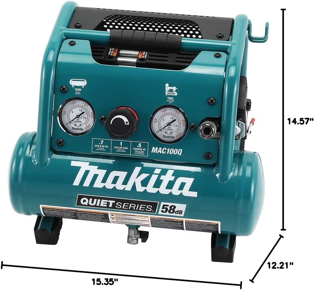 Makita MAC100Q Quiet Series, 1/2 HP, 1 Gallon Compact, Oil-Free, Electric Air Compressor