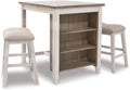Signature Design by Ashley Skempton 3 Piece Counter Height Dining Set, Includes Table and 2 Barstools, Cushioned Seats, Wood, Whitewash