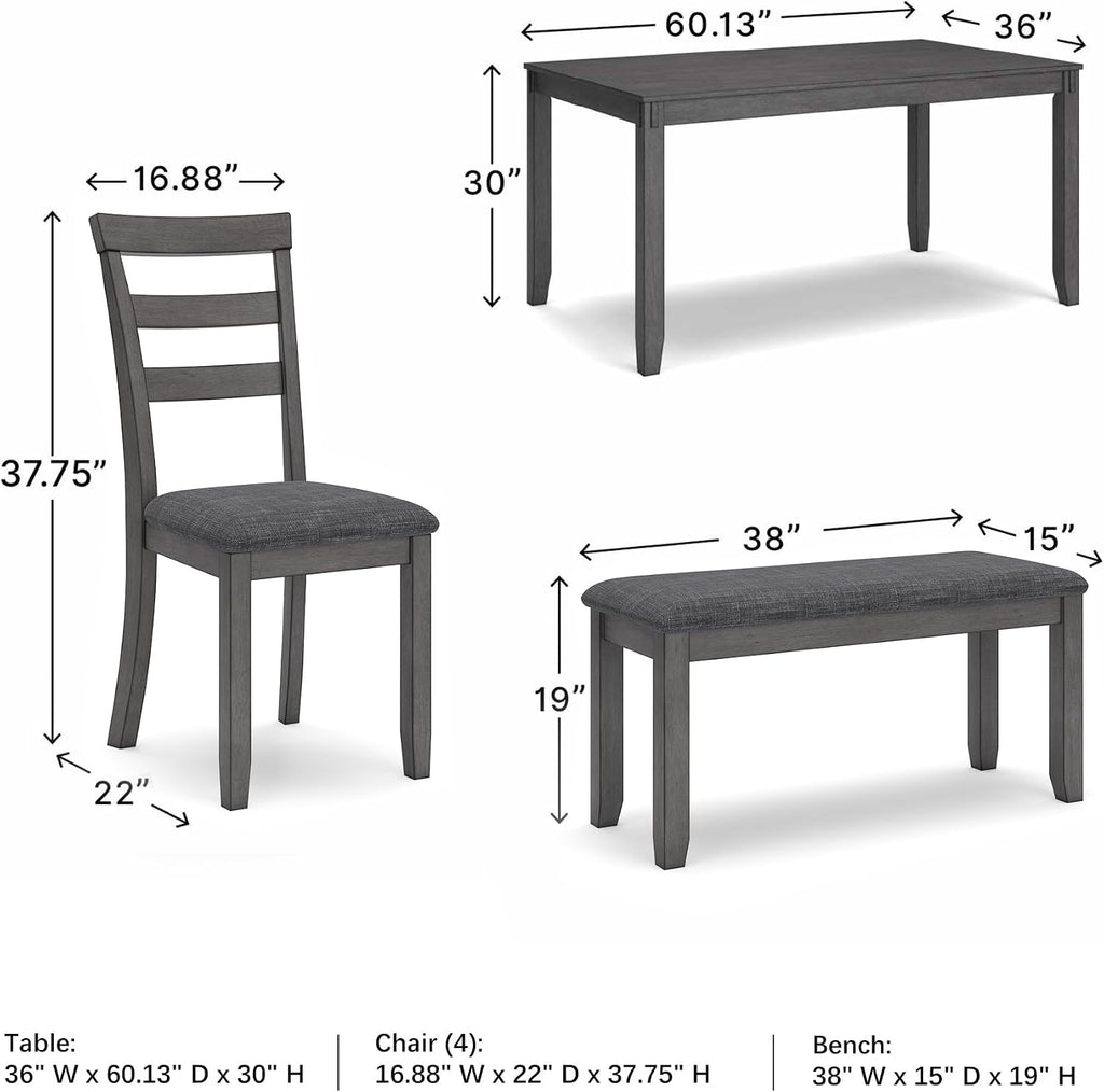 Signature Design by Ashley Bridson Dining Table Set For 6 With Bench, Wood 6‑Piece Kitchen Table And Chairs With Upholstered Seats, Transitional Charcoal Gray Dining Room Collection For Family Meals