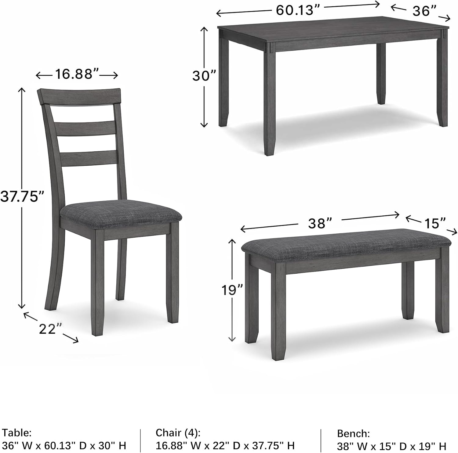 Signature Design by Ashley Bridson Dining Table Set For 6 With Bench, Wood 6‑Piece Kitchen Table And Chairs With Upholstered Seats, Transitional Charcoal Gray Dining Room Collection For Family Meals